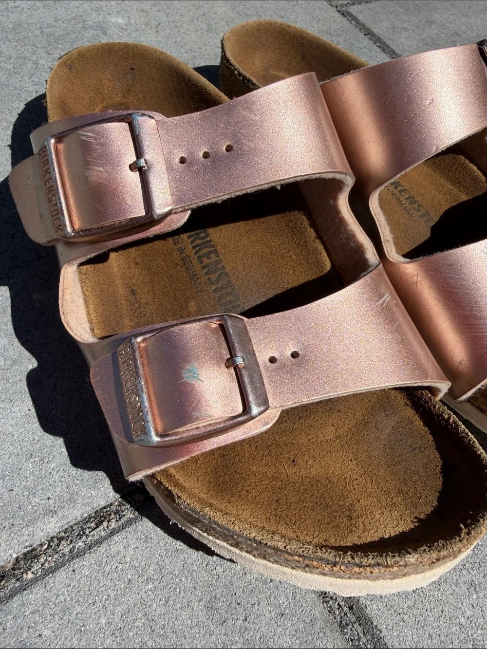 Birkenstock Kids Metallic Rose Gold Sandals C13